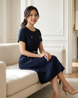 Freya Belted Pocket Work Dress - Navy