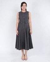 Leah Button Front Flare Midi Dress - Grey