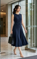 Leah Button Front Flare Midi Dress - Midnight Blue