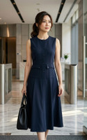 Leah Button Front Flare Midi Dress - Midnight Blue