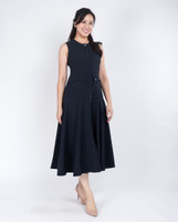 Leah Button Front Flare Midi Dress - Midnight Blue