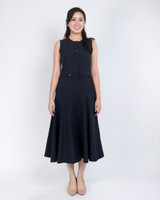 Leah Button Front Flare Midi Dress - Midnight Blue