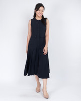 Leah Button Front Flare Midi Dress - Midnight Blue