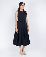 Leah Button Front Flare Midi Dress - Midnight Blue