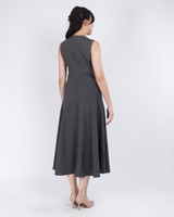 Leah Button Front Flare Midi Dress - Midnight Blue