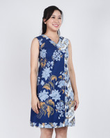 Yahana V-Neck Batik Dress - Navy