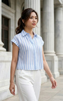 Dew Striped Linen Shirt - Blue