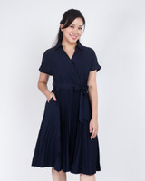 Abby Collar Pleated Dress - Navy