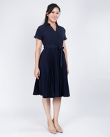 Abby Collar Pleated Dress - Navy