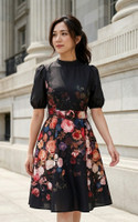 Poet Floral Placement Dress - Black