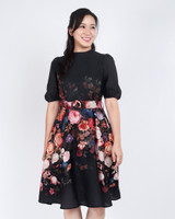 Poet Floral Placement Dress - Black
