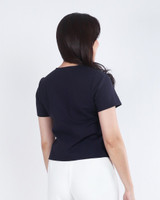Aricia Button Sleeve Top - Navy