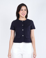 Aricia Button Sleeve Top - Navy