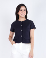 Aricia Button Sleeve Top - Navy