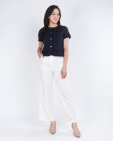 Aricia Button Sleeve Top - Navy