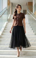 Aricia Button Sleeve Top - Chestnut