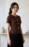 Aricia Button Sleeve Top - Chestnut