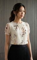 Mirale Floral Chiffon Blouse - Cream