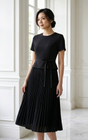Akami Pleated Peplum Dress - Black