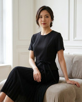 Akami Pleated Peplum Dress - Black