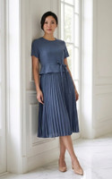 Akami Pleated Peplum Dress - Slate Blue