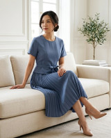 Akami Pleated Peplum Dress - Slate Blue