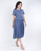 Akami Pleated Peplum Dress - Slate Blue