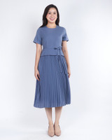 Akami Pleated Peplum Dress - Slate Blue