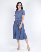Akami Pleated Peplum Dress - Slate Blue