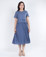 Akami Pleated Peplum Dress - Slate Blue