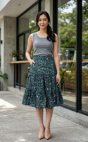 Lovie Floral Tiered Skirt - Forest Green