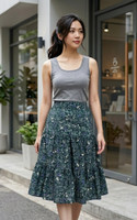 Lovie Floral Tiered Skirt - Forest Green