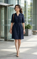 Khloe Utility Linen Dress - Navy