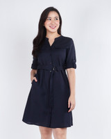Khloe Utility Linen Dress - Navy