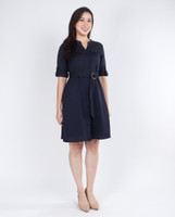 Khloe Utility Linen Dress - Navy