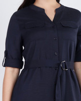Khloe Utility Linen Dress - Navy