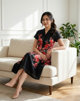 Bloom Placement Linen Dress - Black