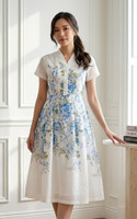 Bloom Placement Linen Dress - White