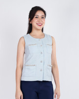 Remmi Pocket Tweed Top - Blue