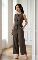 Vicky Tie Waist Jumpsuit - Espresso
