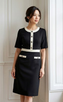 Lora Contrast Trim Work Dress - Black