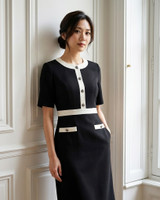 Lora Contrast Trim Work Dress - Black