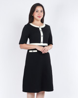 Lora Contrast Trim Work Dress - Black