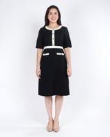 Lora Contrast Trim Work Dress - Black