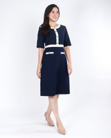 Lora Contrast Trim Work Dress - Navy