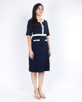 Lora Contrast Trim Work Dress - Navy