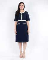 Lora Contrast Trim Work Dress - Navy