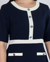 Lora Contrast Trim Work Dress - Navy