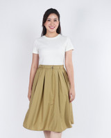 Isabel Mixed Media Dress - White/Khaki