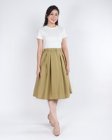 Isabel Mixed Media Dress - White/Khaki